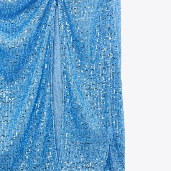 ZARA SEQUIN MIDI SKIRT BLUE SIZE| 7969/051/400 - Picture 4 of 10
